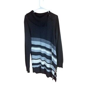 Smartwool Cascade Valley Asymmetric Tunic Sweater Black Stripe Knit Womens SZ L